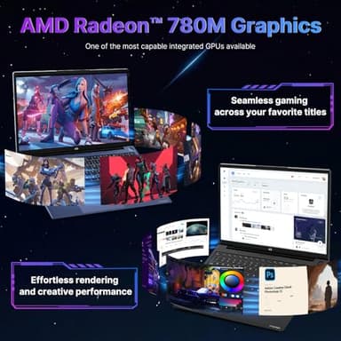 NIMO 17.3 Gaming-Laptop Ryzen 9 8945HS (>i9-13900H) 16GB RAM, 1TB SSD, Radeon 780M, PD 100W USB-C 4.0 AI-Enhanced for Copilot VR Ready, Backlit KB Fingerprint Unlock, Gaming Student Office Business - Image 3