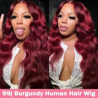 METDIO 99J Burgundy wig human hair 13x4 body wave lace front wigs human hair 180 Density Pre Plucked Glueless Wine red colored lace front wig for Women 26inch - Image 5