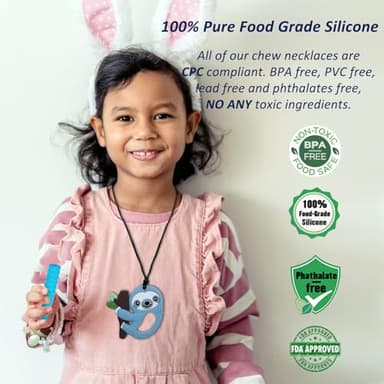 Chew Necklaces for Sensory Kids Boys Girls, 6 Pack Chewy Necklace Sensory Toys for Kids with Autism, Silicone Oral Motor Aids Chew Toys for Children Adults Reduce Fidgeting - Image 2