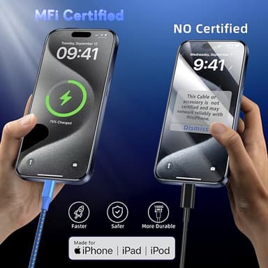 MenoSupp iPhone Charger 3Pack 10FT MFi Certified Nylon Braided Cord Fast Charging Lightning Cable Compatible with iPhone 14/13/12/11 Pro/11/XS MAX/XR and More - Image 4