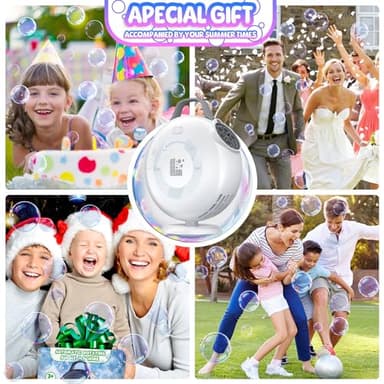 Bubble Machine, Automatic Bubble Blower for Kids Toddlers, 8000+ Bubbles Per Minute, 90° 200° Oscillating Electric Plug-in or Batteries Bubble Maker, Bubble Toys for Outdoor Birthday Party - White - Image 8