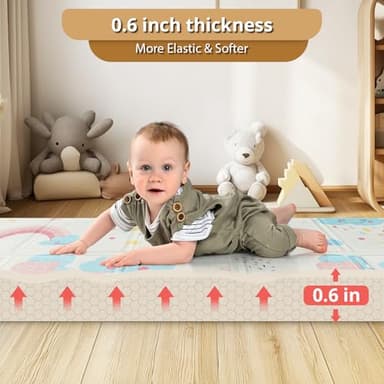 Foldable Baby Play Mat - PIGLOG 0.6inch Thick Waterproof Playpen Mat for Babies and Toddlers Kids, 50X50 Safe Foam Playmat for Tummy Time, Reversible Portable Baby Floor Mat for Infant, Sun - Image 2