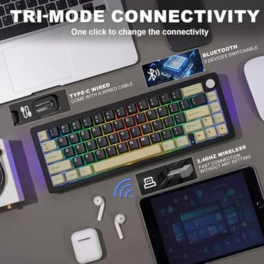 YUNZII AL66 Wireless Mechanical Keyboard,Full Aluminum CNC,65% Knob Control,Bluetooth/2.4G/Wired,Hot Swappable Pre-lubed Switches,Gasket Mounted RGB for Win/Mac(Milk Switch, Black) - Image 5