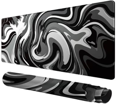 Large Gaming Mouse Pad - Black and White Mouse Pad with Stitched Edges, Extended XL Mousepad with Anti-Slip Rubber Base, Ink Liquid Wave Desk Mat for Keyboard and Mouse(31.5x15.8 inch) - Image 1