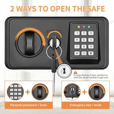 6.0 Cub Large Home Safes Fireproof Wterproof, Anti-theft Fireproof Safe with Programmable Keypad, Spare Keys and Alarm Systerm, Digital Home Security Safe Box for Document Money Medicines - Image 5