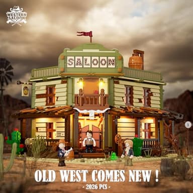 FUNWHOLE Western-Saloon Lighting Building-Bricks Set - The Old West Saloon LED Light Construction Building Model Set 2026 Pcs for Adults and Teen - Image 2