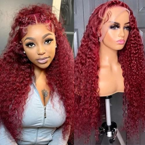 Bworto 30 Inch Burgundy Wig Human Hair 99j Burgundy 13x6 Deep Wave Lace Front Wigs Human Hair Pre Plucked HD Transparent Lace Frontal Wigs for Black Women Red Colored Wig - Image 1