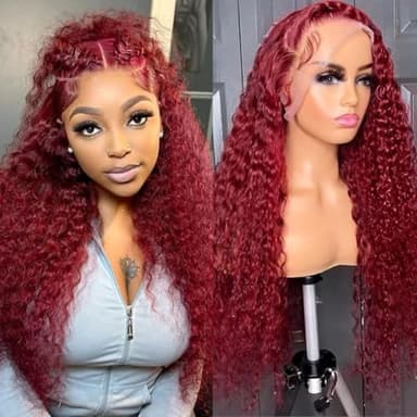 Bworto 30 Inch Burgundy Wig Human Hair 99j Burgundy 13x6 Deep Wave Lace Front Wigs Human Hair Pre Plucked HD Transparent Lace Frontal Wigs for Black Women Red Colored Wig - Image 1