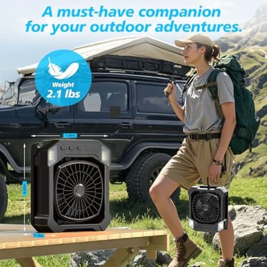 Camping Fan Battery Powered & Solar Powered, Portable Solar Fan 10000mAh Rechargeable Outdoor Fans with Light, Quiet Cordless Fans for Tent, RV, Emergency, Hiking, Power Outage, Desk, Survival Kit - Image 7