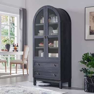 IFGET 71" Tall Arched Kitchen Pantry Cabinet, Wood Kitchens Storage Cabinets with 2 Large Drawers and Adjustable Shelves, Modern Farmhouse Versatile Cupboard for Kitchen, Dining Room, Bathroom, Grey - Image 3