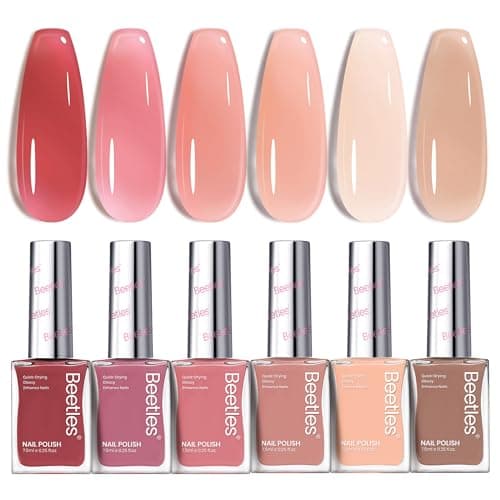 Beetles Jelly Nail Polish Set P186,6 Colors Burgundy Pink Nude Quick Dry Nail Polish Fingernail Fast Drying & Long Lasting Nail Strengthener Polish for Christmas - Image 1