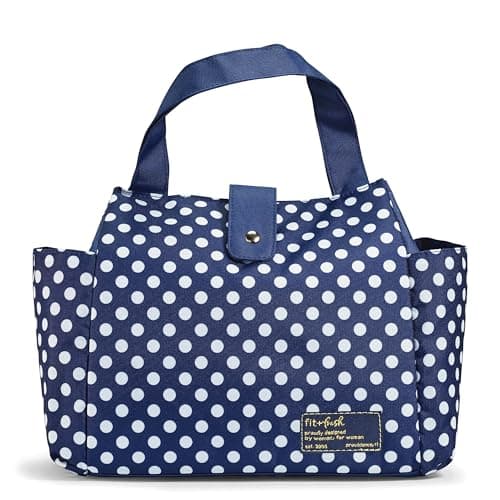 Fit & Fresh Lunch Bag For Women, Insulated Womens Lunch Bag For Work, Leakproof & Stain-Resistant Large Lunch Box For Women, Snap Closure Westport Bag Navy Dot - Image 1
