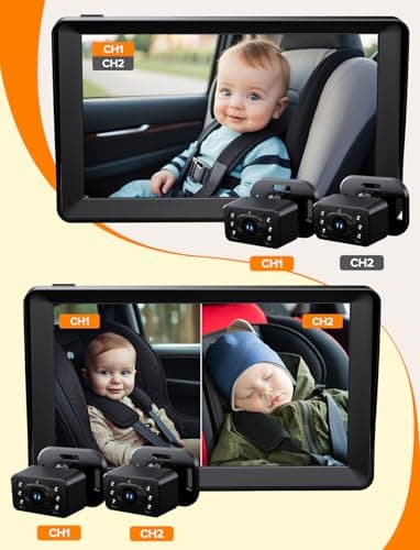 Baby Car Camera for 2 Kids - 7 Inch HD1080P Split Screen Baby Monitor with Dual Backseat Camera 150° Wide View & 360° Rotatable, Night Vision Easy Install, Rear-Facing Baby Car Mirror - Image 8