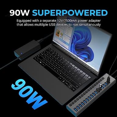SABRENT 16-Port USB 3.0 Data Hub and Charger with Individual Power Switches, 90W High-Power Output (HB-PU16) - Image 3