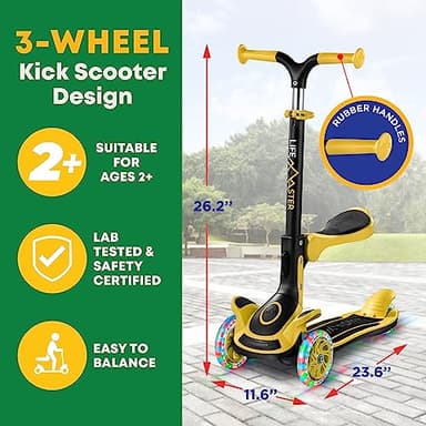 3 Wheel Scooter for Kids with Foldable Seat, Adjustable Handlebar Height, Lean-to-Steer Ride On Toy for Kids Ages 2+, Light-Up LED Wheels, Wide Anti Slip Deck, Indoor & Outdoor Use, Yellow - Image 5