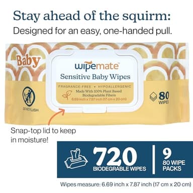 Wipemate EWG-Verified Premium Baby Wipes, 99% Water-Based, Plastic-Free, Ultra-Soft Plant-Based Wipe, Chlorine/Alcohol-Free, pH-Balanced, Hypoallergenic Cruelty-Free with Durable Flip-Top Lid 720-Ct - Image 5