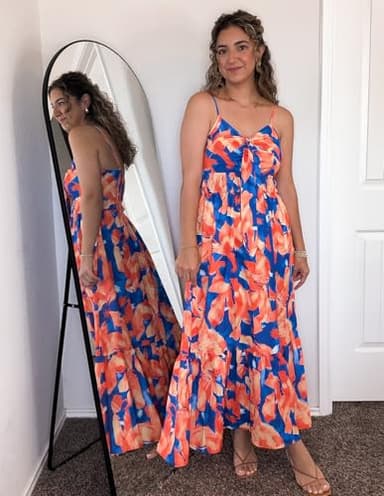 GRACE KARIN Women's Summer Casual Beach Maxi Dress Ruffle Spaghetti Strap Tie Front V Neck Boho Casual Swing Long Dress - Image 5