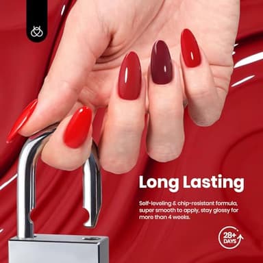 Beetles Red Gel Nail Polish Set-15ML 6 Colors Shimmer Bloody Red Burgundy Gel Polish Kit Soak Off UV Full Size Winter Nail Art Salon Design DIY Chirstmas Gift for Women Colorful Bottle - Image 4