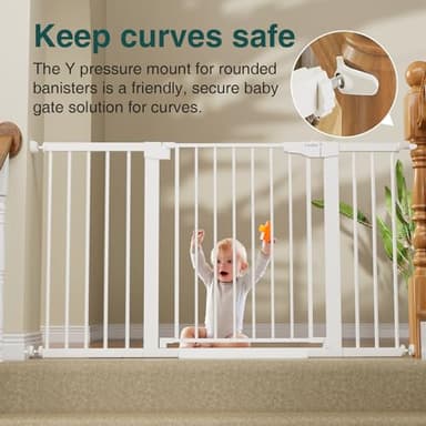 Cumbor 29.7-54.2" Wide Baby Gate for Stairs, Mom's Choice Awards Winner-Self Closing Dog Gate Indoor for Doorways, No Drilling Pressure Mounted Pet Gates for Kids, Easy Walk Through Safety Gate, White - Image 2