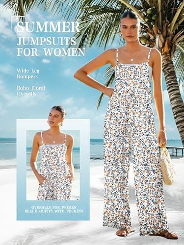 ATOG Women's Summer Jumpsuits Boho Wide Leg Overalls Casual Floral Print Rompers Beach Outfits with Pockets(Floral Yellow,X-Large) - Image 5
