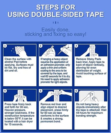 PHIXBEAR Double Sided Sticky Pads,Made of 3M VHB,Strong Adhesive Tape Squares Heavy Duty Waterproof Heat Resistant, Extreme Mounting Foam Tape,Car Home Outdoor Use, 48 Pcs 1.18x1.38 Inch - Image 8