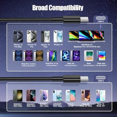 3-Pack Black [3.3FT+6.6FT+6.6FT] 60W USB C to USB C Cable, Type C Fast Charging Cable for iPhone Air 17 16e 16 15 Pro Plus Pro Max，for Galaxy S25, for iPad Pro/Air/mini, for MacBook Pro/Air and More - Image 5