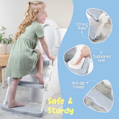 bebeleh Musical & Sound Toddler Potty Training Seat w/Step Stool Ladder - Collapsible & Adjustable Toilet, Pre Assembled Toddler Toilet Seat w/Music & Sounds - Splash Guard & Anti-Slip Steps - Gray - Image 3
