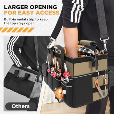Goovilla Tool Bag 15.5 Inch with 1 Pouch | 17-Pocket Portable Tool Box Organizer Storage with Adjustable Strap, Soft Handle and Durable Zipper | Heavy Duty Tool Bags for Men, Father’s Day (Khaki) - Image 6