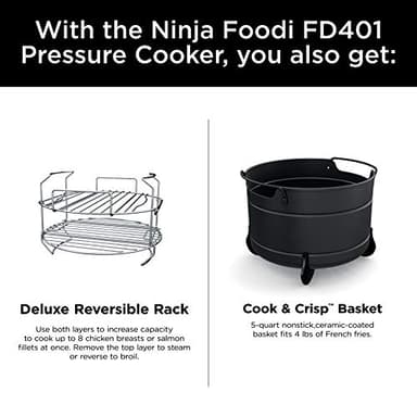 Ninja FD401 LP3 Foodi 12-in-1 Deluxe XL 8 qt. Pressure Cooker & Air Fryer that Steams, Slow Cooks, Sears, Sautés, Dehydrates & More, with 5 qt. Crisper Basket, Reversible Rack & Recipe Book, Silver - Image 9