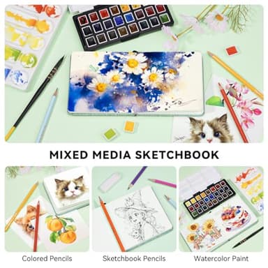 Lightwish Square Watercolor Journal,100% Cotton,300gsm/140lb,Acid-Free,24 Sheets Cold Press Watecolor Paper Sketchbook for Artists Adults Students,4.7 * 4.7 Inches - Image 4