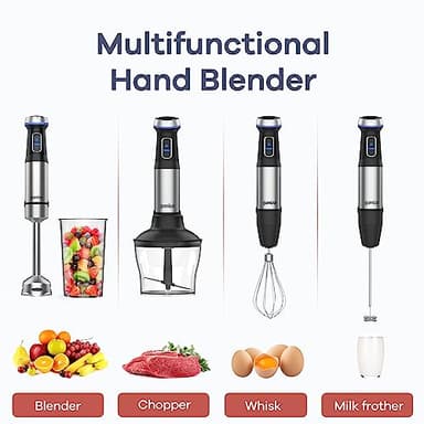 Ganiza Immersion Blender 5 in 1 Hand Blender Max 1000W Heavy Duty Motor, 16 Speed Mode Handheld Blender Stainless Steel Blade With 800ml Mixing Beaker, 600ml Chopper, Whisk and Milk Frother - Image 5