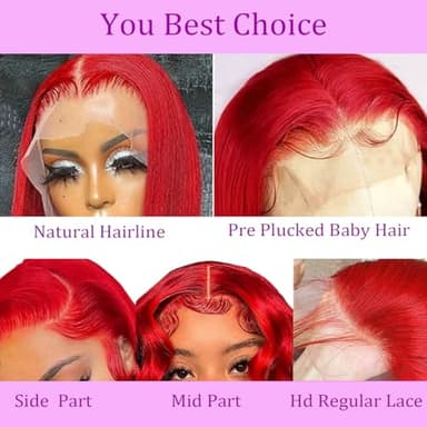 Straight Lace Front Wigs Human Hair Red Burgundy 13x4 Lace Frontal Wigs Human Hair Wear and Go Glueless Dark Red Wig Hd Transparent Lace Front Wigs Human Hair Burgundy Wigs for Women 28 Inch - Image 2