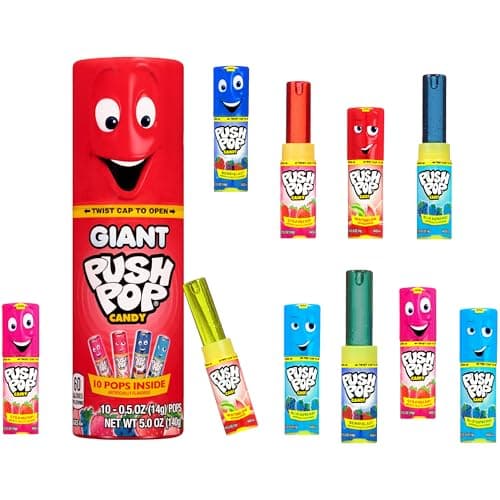 Push Pop Giant Halloween Candy Lollipop Container, 10 Ct Candy Individually Wrapped in Assorted Fruity Flavors, Full Size, Fun Hard Candy For Birthday Party Favors, Trick or Treat, Bowls, Kids Gifts - Image 1
