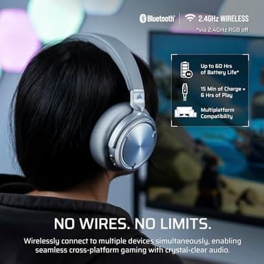 Corsair Virtuoso MAX Wireless Gaming Headset – Dolby Atmos, Active Noise Cancelling, Sonarworks SoundID, Simultaneous 2.4GHz Wireless & Bluetooth, 50mm Graphene Drivers, PC, Mac, PS5/PS4 – Silver - Image 5