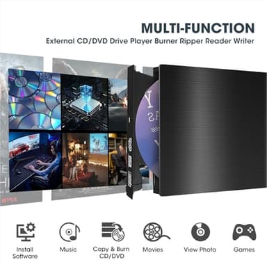 ROOFULL External CD DVD Drive for Laptop, USB 3.0 Type-C Portable CD/DVD Player Burner Reader Writer Adapter for Windows 11/10 Computer Mac MacBook Linux PC - Image 5