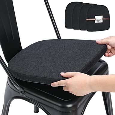 BUYUE Friendly Woven Fabric 14x14 Magnetic Cushions for Metal Chair Set of 4, Enhanced Anti-Slip Seat Pads for Dining Kitchen Café Stackable Chairs (U-Shape, Black, 4 Counts) - Image 1