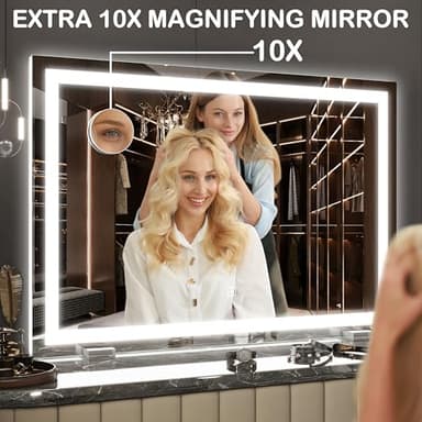 FENNIO Makeup Mirror with Lights 23"x32" ，LED Makeup Mirror ，Large Vanity Mirror with Lights，Touch Sensor with Dimmable 3 Modes, Square White - Image 7