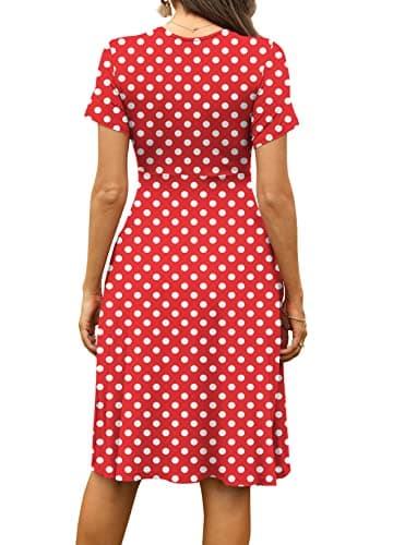WEACZZY Women Summer Casual Short Sleeve Dresses Empire Waist Dress with Pockets,White Dot Red,L - Image 3
