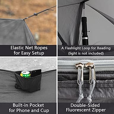Sunyear Hammock Camping with Net/Netting, Portable Camping Hammock Double Tree Hammock Outdoor Indoor Backpacking Travel & Survival, 2 Tree Straps (16+1 Loops Each, 20Ft Total) - Image 5