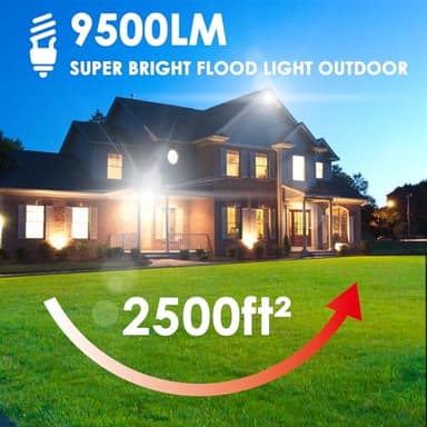 100W Flood Light Outdoor, 9500LM Floodlight Super Bright (800W Halogen Equivalent) Security Lights Outside, IP66 Waterproof, 6500K White Wall Mount Exterior LED Flood Light, CRI 90+, 2 Pack - Image 5