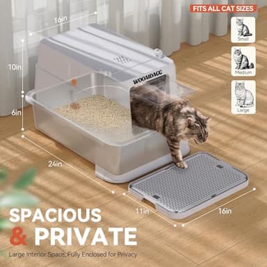 Wooaidagg Enclosed Stainless Steel Cat Litter Box with Odor Control, Modular Design with Drawer and Flip Door, Easy to Clean and Wash,Non-Stick Interior,Extra Large Size Fits All Cats(Light Grey) - Image 3