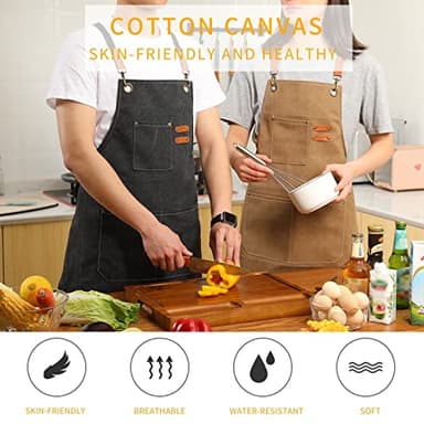 Tosewever Canvas Cross Back Chef Apron for Men Women with Adjustable Straps Large Pockets, Waterdrop Kitchen Heavy Duty Cotton Aprons for Tool Cooking BBQ Artist, M to XXL (Black) - Image 2