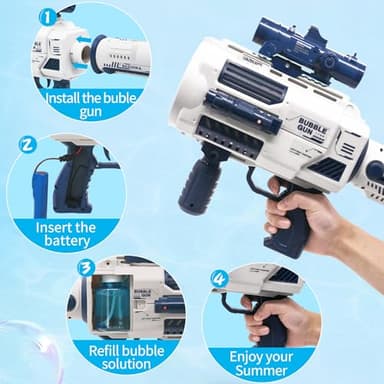 Bubble Guns Automatic with Build-in Bubble Solution (4.4 oz), 3 Fans Drive 6X Lens Bubble Blower Machine, Cool Favors for Summer Ourtdoor Party Birthday Wedding Toy - Image 4