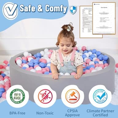 Foam Ball Pit for Toddlers with 100 Balls, Large Baby Ball Pit for Babies with Soft Memory Sponge, Indoor Outdoor Baby Playpen, Kids Play Ball Pool, Gift Toys for Infants Boys and Girls - Image 3