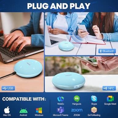 Bluetooth Conference Speakerphone M4 with AI Noise Reduction, AI Summaries, AI Transcription with 60-Language Support, 13FT 360° Voice Pickup,10-Hour Battery Life for Zoom and Teams, Blue - Image 8