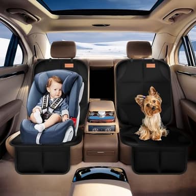 Car Seat Protector, Large Auto Protector for Child Seats with Thickest Padding and Non-Slip Backing Mesh Pockets for SUV, Sedan, Truck, Leather and Fabric - Black - Image 8