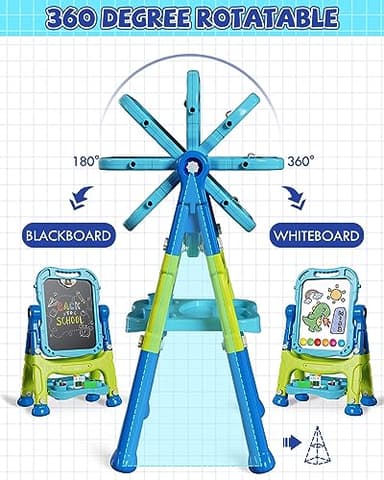 Lehoo Castle Easel for Kids, 4 in 1 Double Sided Kids Art Easel with Magnetic White Board & Chalk Board, Adjustable Standing Toddler Easel with Drawing & Writing Accessories - Gift for Boys and Girls - Image 3