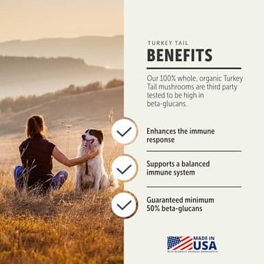 Turkey Tail Mushroom for Dogs - Whole, Organic Mushroom Extract - Over 50% Beta-Glucan - Third Party Tested, Made in The USA - No Grains No Fillers - 60 Day Large Dog Supply - Image 2