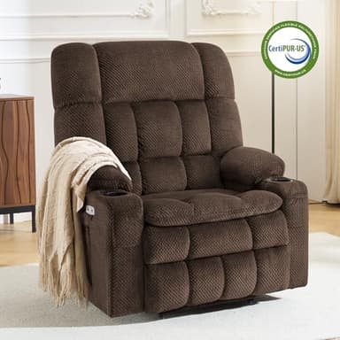 MCombo Oversized Power Lift Recliner Chair for Elderly, Dual Motor Lift Chair with Heat and Massage, Lay Flat Lift Chair for Big and Tall, Cup Holders, Fabric R7891 (Oversize, Mocha) - Image 3