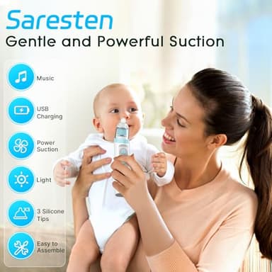 Nasal Aspirator for Baby,Rechargeable Nose Sucker for Baby,Baby Nasal Aspirator with 3 Silicone Tips,Adjustable Suction ,Waterproof Booger Sucker for Baby with Music and Light Function,Blue - Image 2